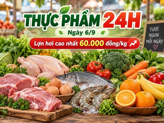Thực phẩm 24h ngày 6/9: Giá lợn hơi đi ngang, cao nhất 60.000 đồng/kg
