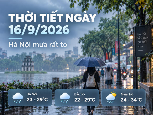 Thời tiết hôm nay 16/9: Hà Nội mưa to đến rất to, Bắc bộ nhiều nơi mưa lớn