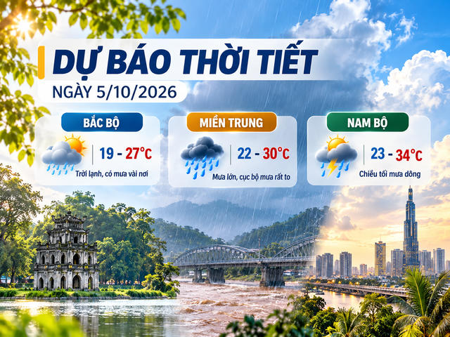 Thời tiết hôm nay 5/10: Bắc bộ chuyển lạnh, miền Trung mưa lớn