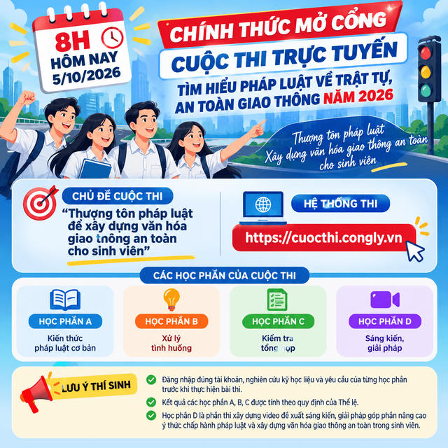8h hôm nay 5/10, chính thức mở cổng Cuộc thi trực tuyến Tìm hiểu pháp luật về trật tự, an toàn giao thông năm 2026