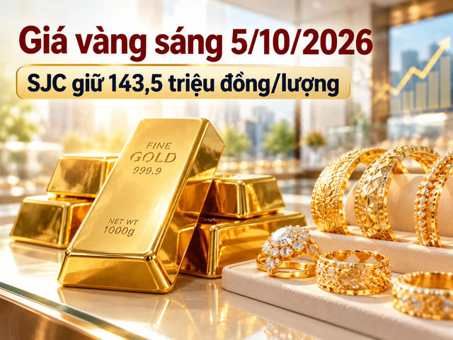 Giá vàng sáng 5/10: SJC đứng ở 143,5 triệu đồng/lượng, vàng thế giới trên 4.150 USD/ounce