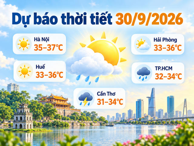 Thời tiết ngày 30/9: Nắng nóng trên 37 độ C tại nhiều nơi, Nam bộ chiều tối có mưa dông
